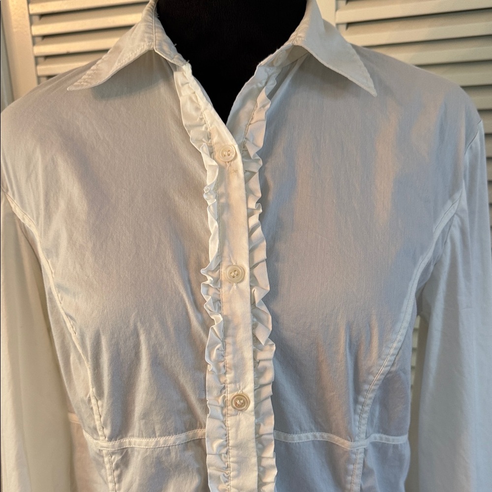 Charter Club White Button-Up Shirt with Subtle Ruffle - Picture 3 of 4
